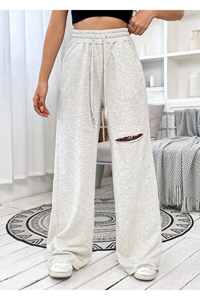 Sun Victoria Women's Gray Array Ripped Loose Leg Sweatpants