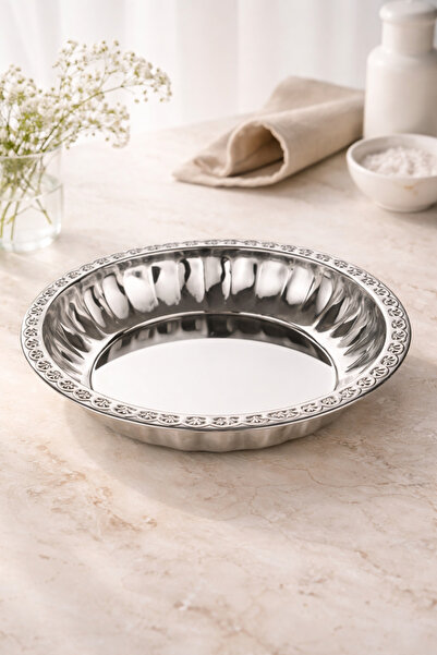 DİVAYS Stainless Steel 29.5 cm Patterned Silver Salad and Fruit Presentation ...