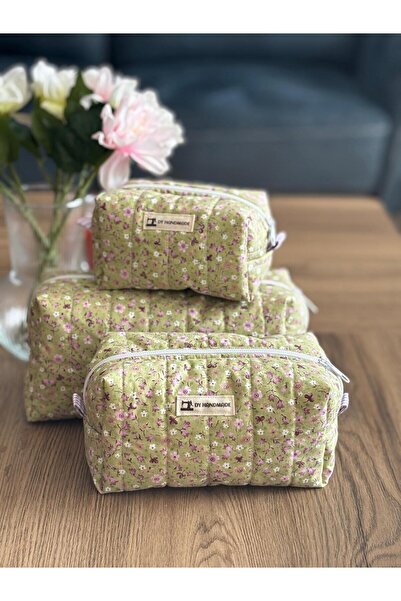 dyhandmade Çiçek Desenli Makyaj Çantası Seti