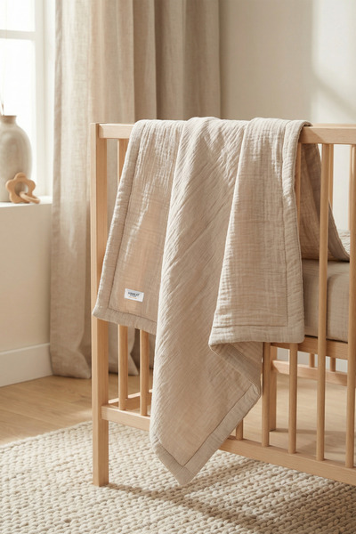 HAMUR Cotton Muslin Newborn Baby Quilt Soft Children's Blanket Beige