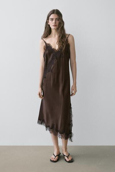 Massimo Dutti Dantel detaylı iç çamaşırı tarzı elbise