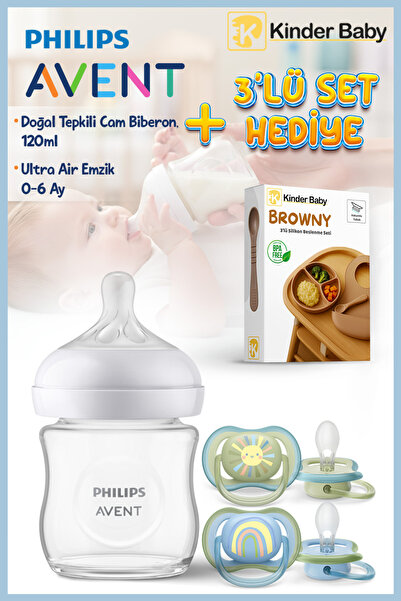 Philips Avent Doğal Tepkili Cam Biberon 120 ml + 0-6 Ay Air Emzik + Beslenme ...