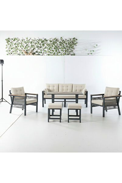 Tu Tienda ALÜMİNYUM ALAÇATI 3+1+1+MASA(70*120)+2PUF BAHÇE BALKON MUTFAK TAKIMI