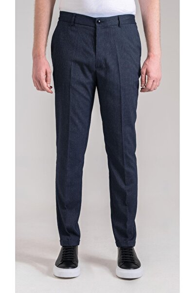 Sabri Özel Giotelli Navy Blue Standard Fit Woven Fabric Trousers