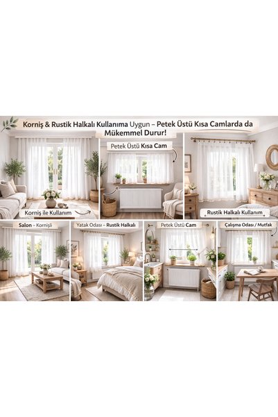 perde plus Püsküllü Keten Tül Perde Beyaz – Korniş Uyumlu & Rustik Halkalı –Bohem Salon Yatak Odası Mutfak Tülü