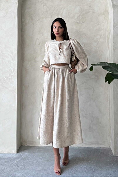 Caddebostan Moda Κεντημένη φούστα με ψηλή μέση γραμμή, μίντι μήκος και τσέπες