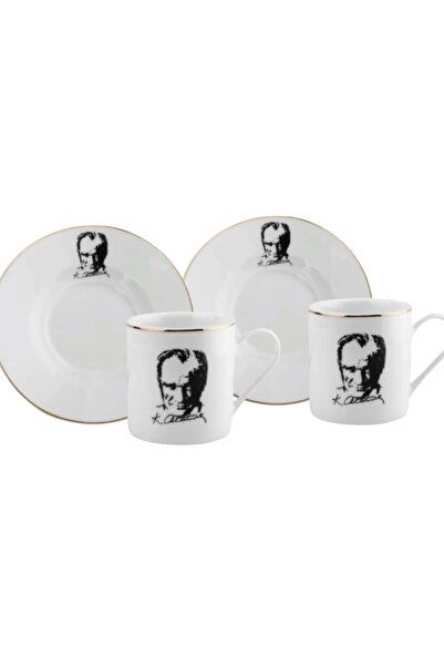 Jenisa طقم أكواب بورسلين مكون من قطعتين بتصميم صورة أتاتورك - طقم أكواب بتفاص...