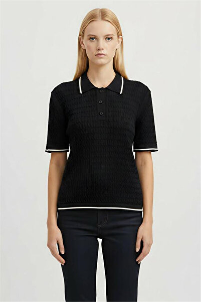 Perspective Black Polo Neck Knitwear Blouse
