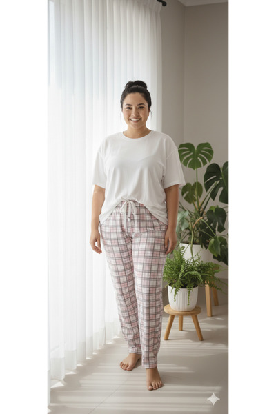 ŞERİCE Women's Plus Size Cotton Thin Breathable Fabric Pajama Bottoms (Fits u...