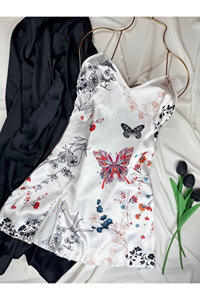 ROZENİN LINGERIE Satin Strap Slit Mini Nightgown