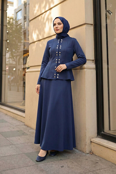 MODAQU Costum de scufundări cu fustă volanată și detalii cu nasturi dubli – A...