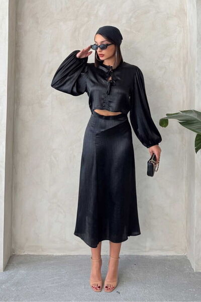 Caddebostan Moda Γυναικεία κομψή σατέν φούστα μίντι μήκους με ψηλή μέση