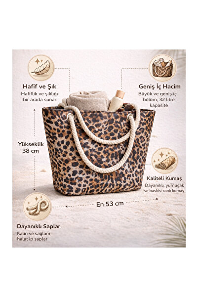 onymino Women's Beach Bag Zipper Drawstring Lined Pocket Leopard Pattern Soft...