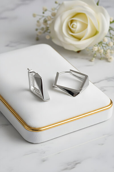 XP XUPİNG Aura Lüks Xuping Geometrik Kare Halka Küpe Gümüş Renk Modern Tasarı...