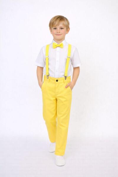 MS KİDS Cămașă cu papion cu bretele pentru băieți, galben Saks, roșu turcoaz