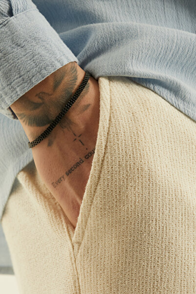 Fjellor Corendir Siyah Renk Erkek Paslanmaz Çelik Hasır Örgü Model Zincir Bil...