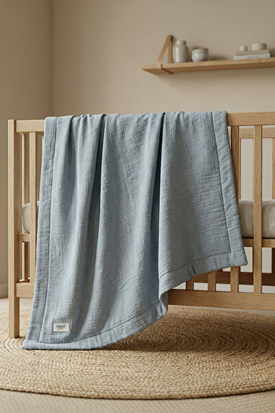 HAMUR Cotton Muslin Newborn Baby Quilt Soft Children's Blanket Blue