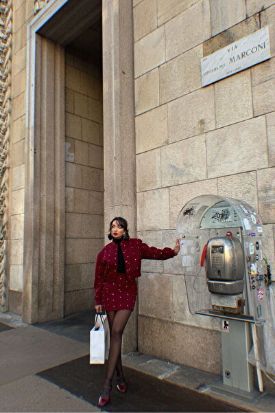 Caddebostan Moda Γυναικεία μίνι φούστα με πέρλες, ψηλόμεση, κομψή σχεδίαση, σ...