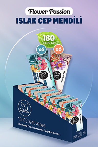 Papilion Çiçek Esintili Islak Cep Mendil 15’li x12 Paket 180 Yaprak Alkolsüz ...