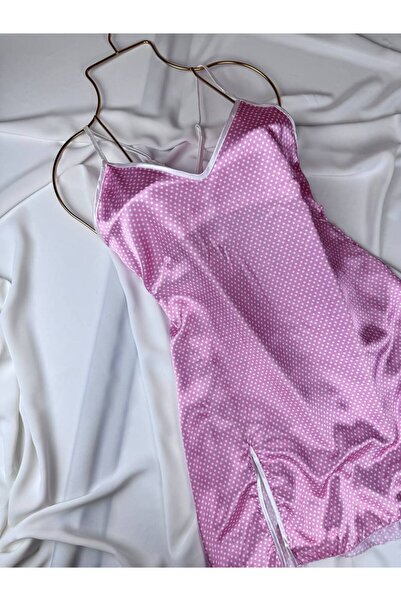 ROZENİN LINGERIE Satin Strap Slit Mini Nightgown
