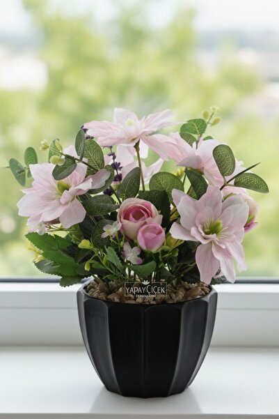 Yapay Çiçek Deposu Pastel Elegance Arrangement in Black Pot 25 cm