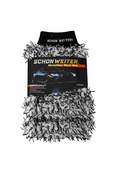 SCHON WEITER Peluş Çift Taraflı Mikrofiber Oto Yıkama Eldiveni – Siyah Beyaz ...