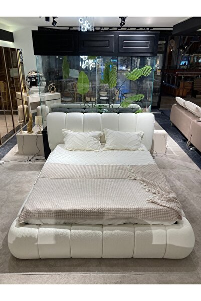 Cozze Mobilya Premium Teddy Buklet Ekru Çift Kişilik Karyola