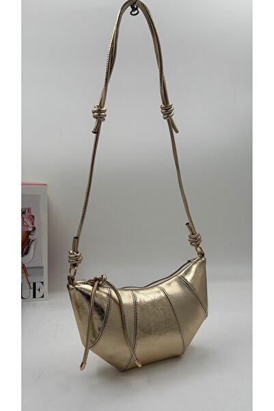 DMG Collection Croissant Model Women's Shoulder Bag with Wrinkled Leather Det...