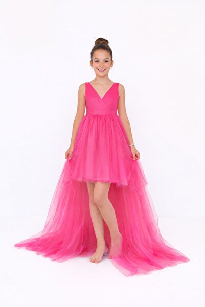 nsmkidslife Κοριτσίστικο Φούξια Ροζ Φόρεμα με κοντό μπροστινό μέρος και μακρύ...