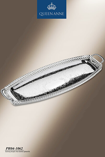 QUEEN ANNE İngiliz Gümüşü Dalga Şekilli Yanları Delikli 40*15 cm Ayaklı Tepsi...