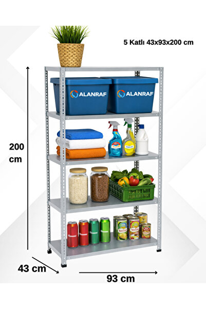 ALANRAF Çelik Raf 5 Katlı 43x93x200 Dekoratif Raf Sistemleri, Depo rafı, Arşi...