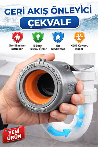 DESIPHON Lavabo Koku Giderici Çek Valfli Gider Adaptörü Ø50 Conta Evye Koku v...