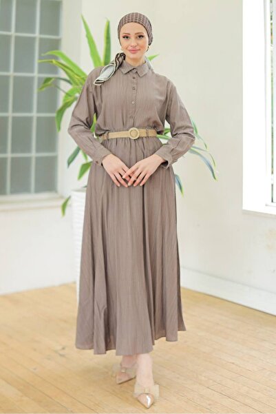 Bestenur Wicker Belted Double Set 1687 - Light Brown