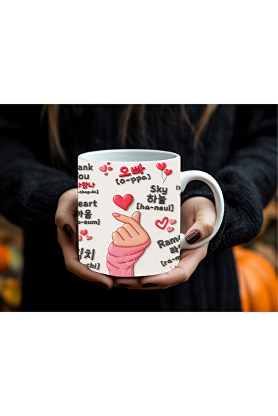 Evion Korean Heart Sign Korean Mug Cup 330 ml |   Finger Heart Patterned Cute...