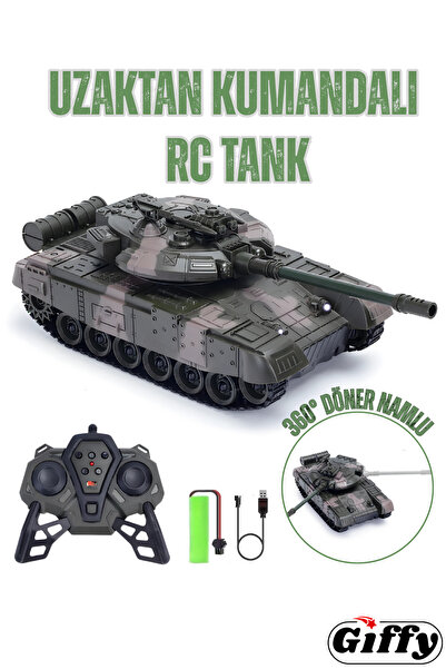 giffy Oyuncak Şarjlı Uzaktan Kumandalı RC Tank 33 cm 360° Döner Gövde Işıklı ...
