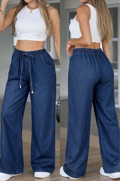 moda wanilia Women's High Waist Lace-Up Wide Leg Jeans