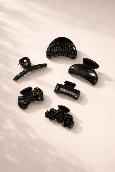 AYMETA Set crnih ukosnica sa zakopčom, 6 komada, čvrsti držači za kosu, minim...