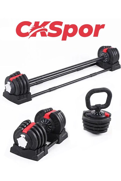 CKSpor 3’ü 1 Arada Ayarlanabilir Ağırlık Seti 18 Kg Dambıl Halter ve Kettlebe...