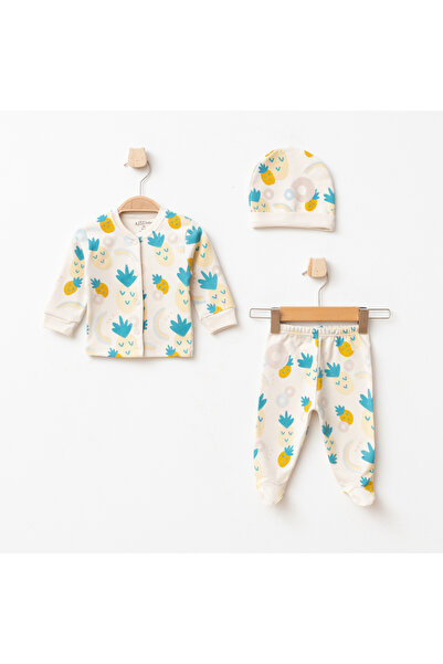 Aziz Bebe Baby Girl Pineapple Patterned Cardigan Pants Beanie 3-Piece Bottom ...
