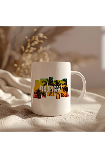 BB TRADE Tropical Design White Ceramic Printed Mug 330ml
