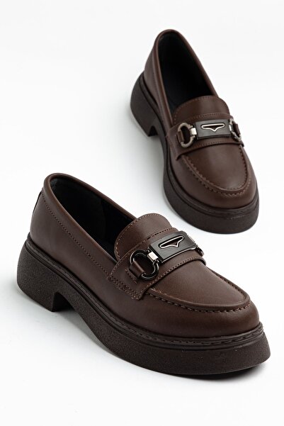 Hayalimdeki Ayakkabı Pantofi Dayna pentru femei, din piele maro, cu cataramă ...