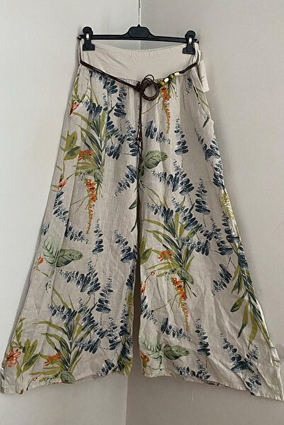 AYASOFYA OTANTIK Women's Italian Beige Tropical Pattern Elastic Waist Buckle ...