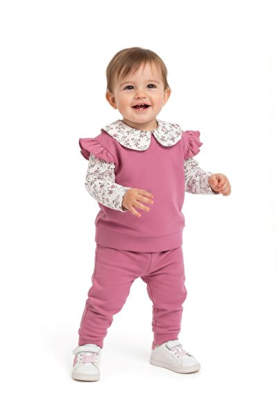 VOY KİDS طقم مكون من قطعتين للفتيات الصغيرات بتفاصيل ياقة وأكمام، مناسب لعمر ...