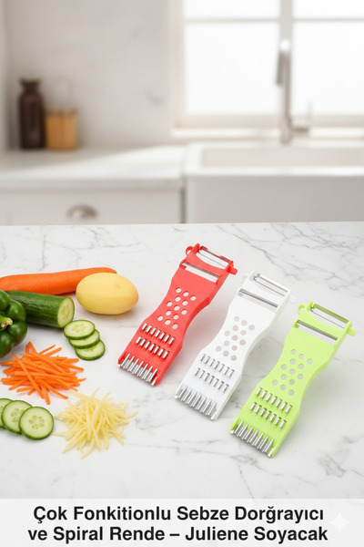 CPAZH Co. 3'lü Çok Fonksiyonlu Sebze Doğrayıcı ve Spiral Rende –Soyacak