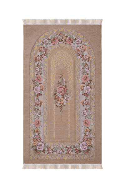 Bursa İpek سجادة صلاة منسوجة خاصة بنقش مهراب بيج منقوش