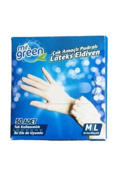 DurYi Grup Mr. Green Powdered Latex Gloves M/L 50 Pcs
