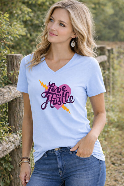 LORVEX Γυναικείο μπλουζάκι με λαιμόκοψη V, άνετη εφαρμογή, μπλουζάκι με στάμπ...