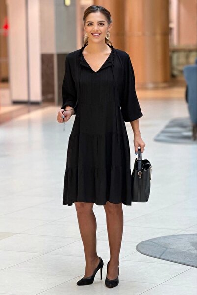 Nevin Kaya Moda Black Color Ribbed Dress