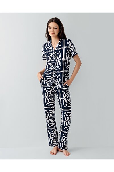 Arnetta Women's Modal/Cotton V-Neck Buttoned Short Sleeve Shirt Pajama Set