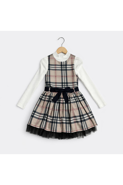 Gocoland Καρό φόρεμα με κλασικό σχέδιο, ζώνη και λεπτομέρεια από τούλι